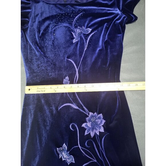 VTG Blue Purple Velvet Embroidered Floral Whimsigoth Fairy y2k Maxi SZ 10 Grunge - Picture 7 of 11